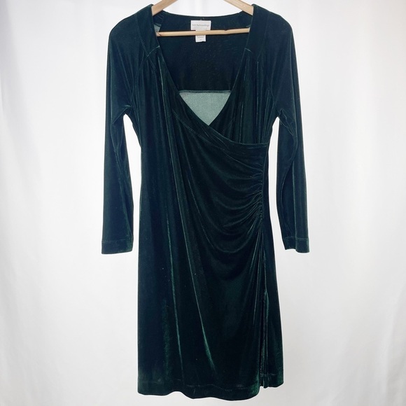 Soft Surroundings Velvet‎ Stretch Fix Wrap Dress in Green Size Petite Medium - Picture 1 of 4